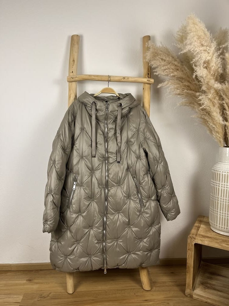 Steppmantel mit Kapuze, taupe