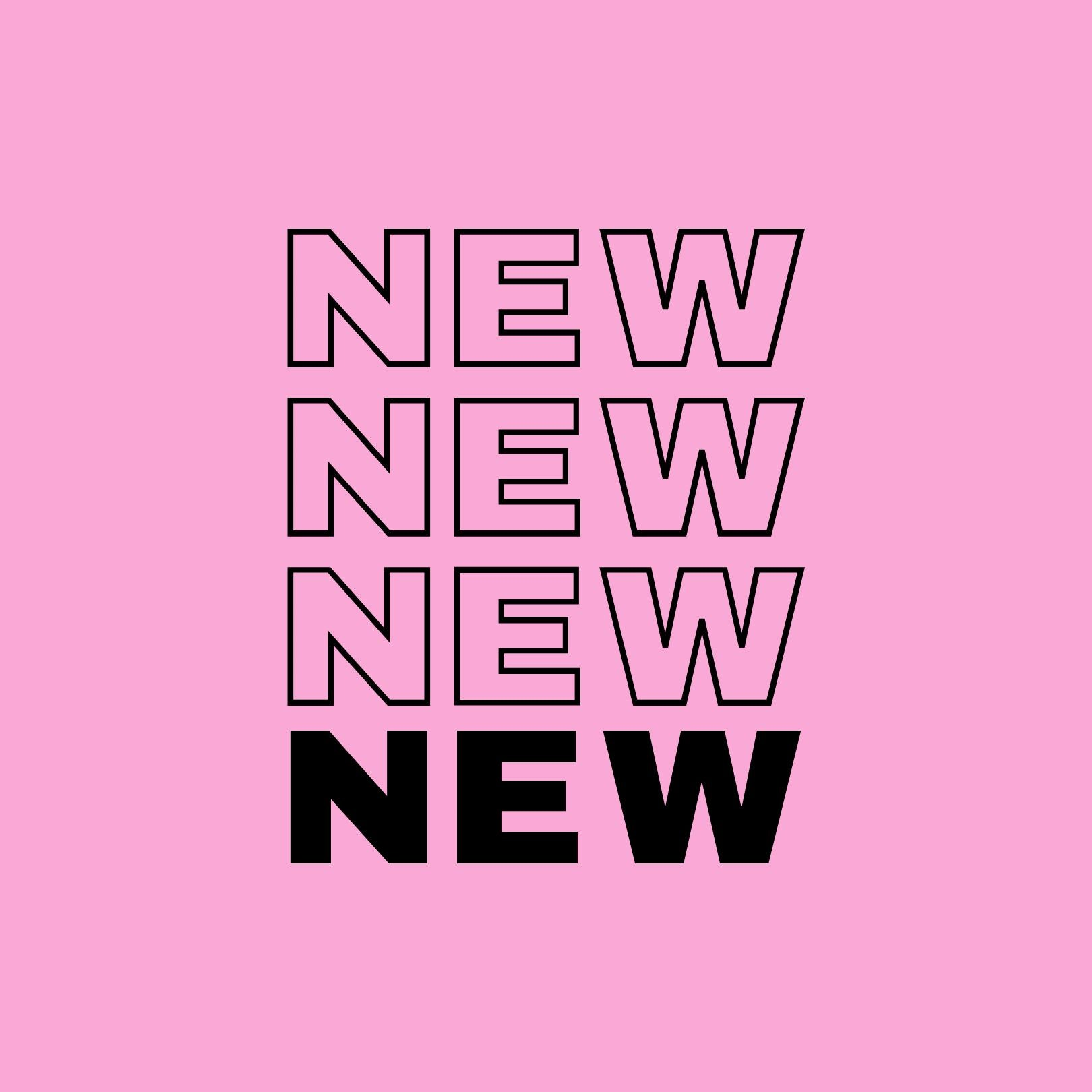 Rosa Grafik mit dem Schriftzug „NEW“ – Titelbild der Kategorie Neuheiten im Bella Vita Onlineshop für italienische Damenmode.
