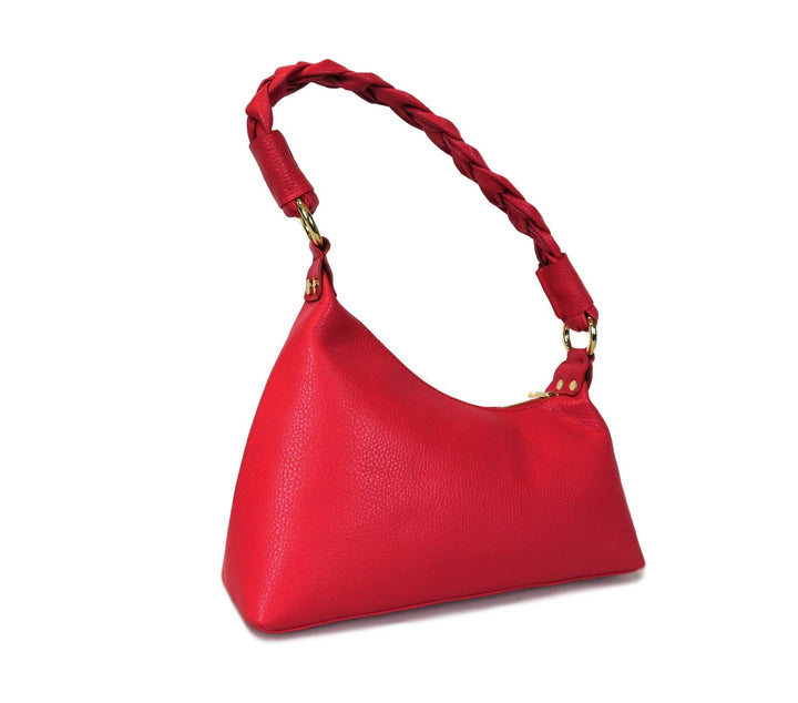 Schultertasche aus Echtleder mit geflochtenem Griff