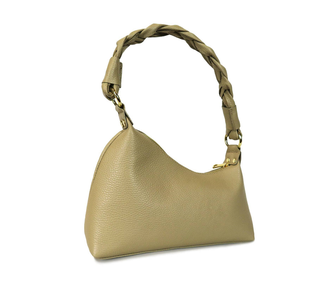 Schultertasche aus Echtleder mit geflochtenem Griff