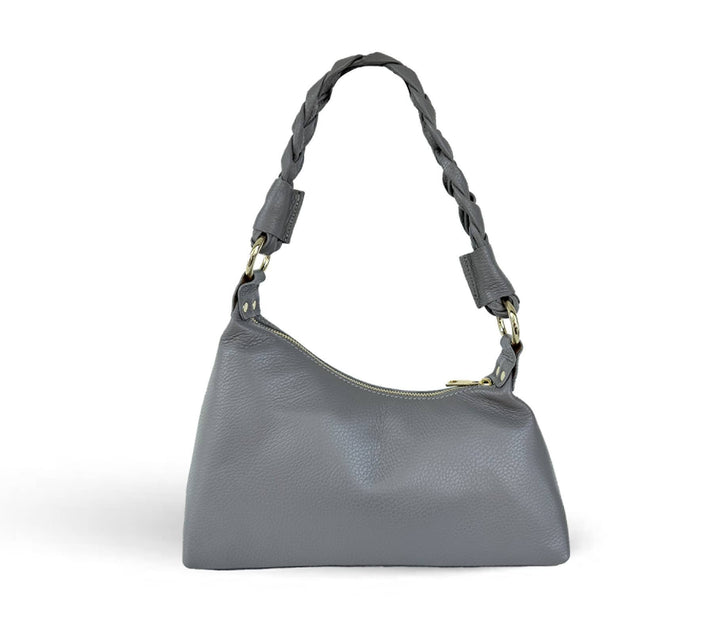 Schultertasche aus Echtleder mit geflochtenem Griff