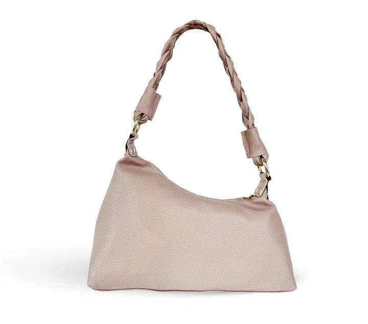 Schultertasche aus Echtleder mit geflochtenem Griff
