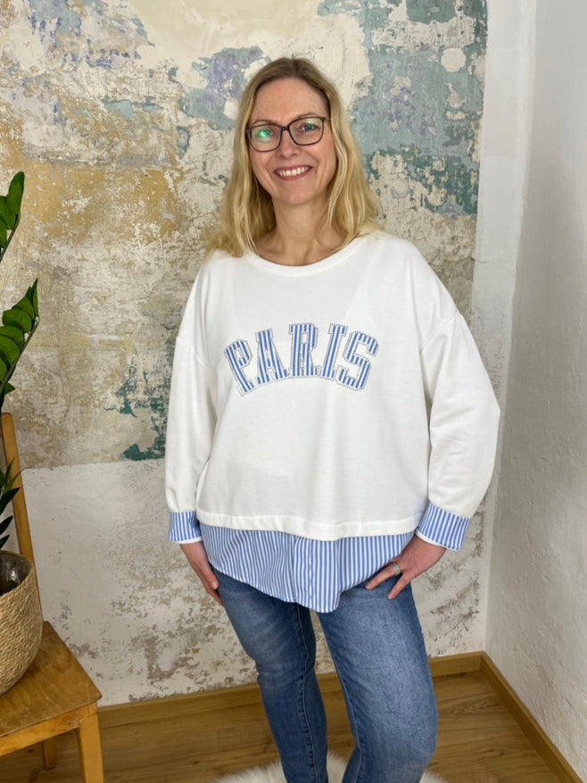 Sweatshirt "PARIS" mit Bluseneinsatz, ecru
