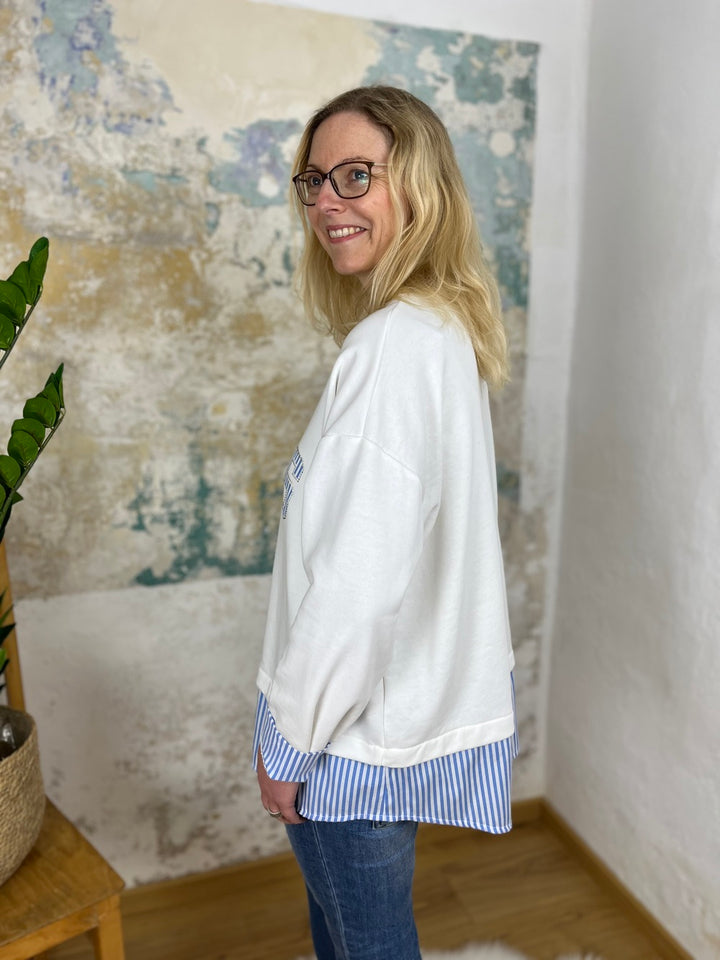 Sweatshirt "PARIS" mit Bluseneinsatz, ecru