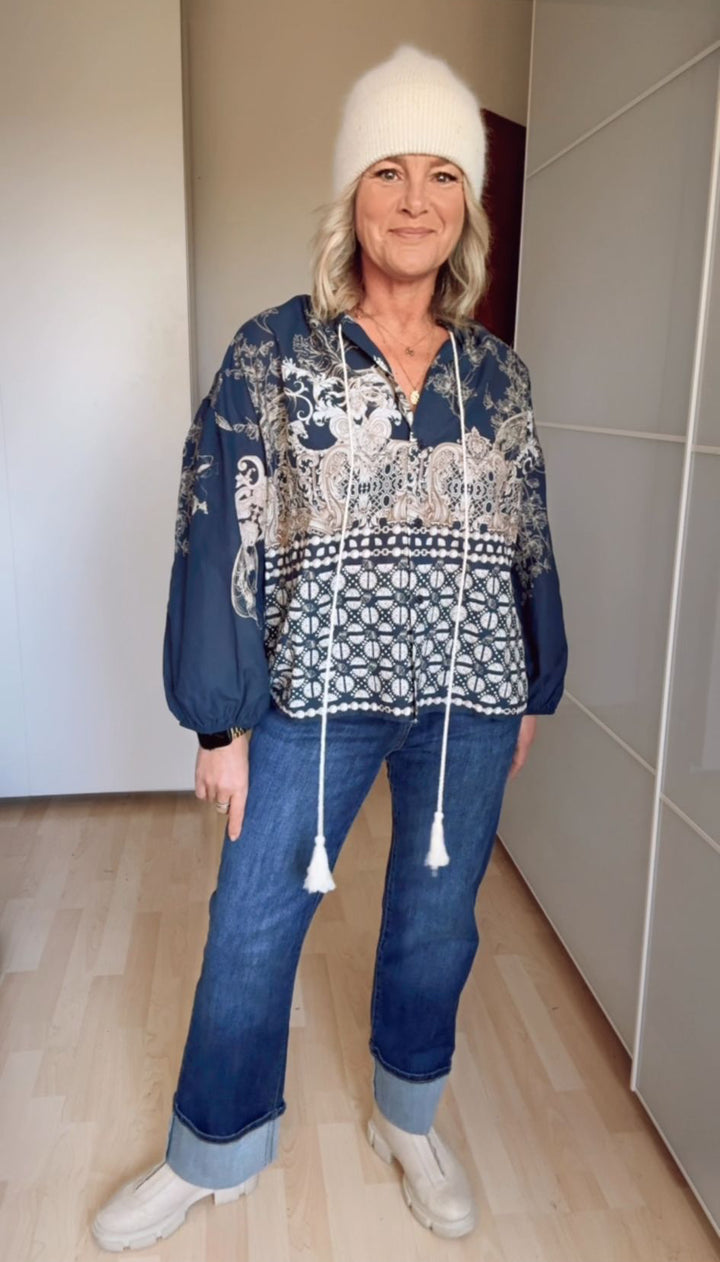 Druckbluse, marine-ecru von Bella Vita - Mode & Lifestyle