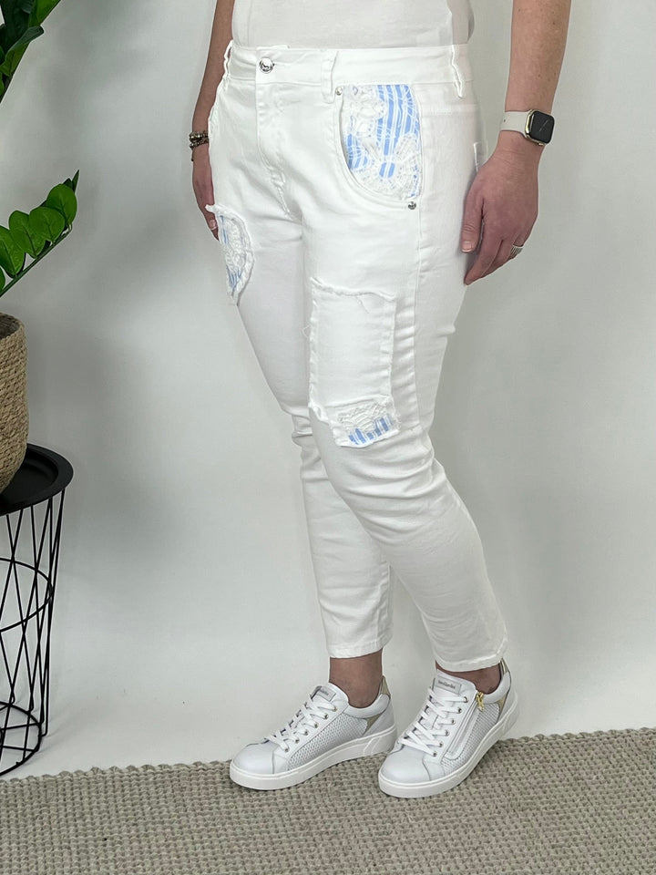 7/8-Jeans mit Applikation, weiß von Bella Vita - Mode &amp; Lifestyle