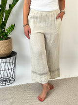 7/8-Leinenhose mit Crochet-Bordüre, beige von Bella Vita - Mode & Lifestyle
