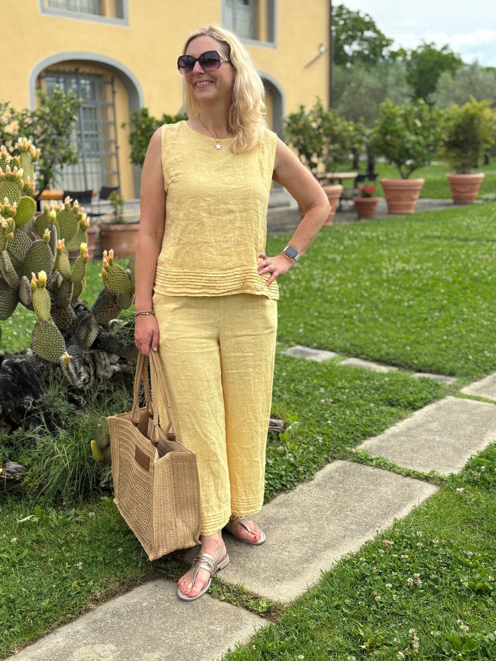 Leinentop mit Zierfalten, gelb von Bella Vita - Mode &amp; Lifestyle