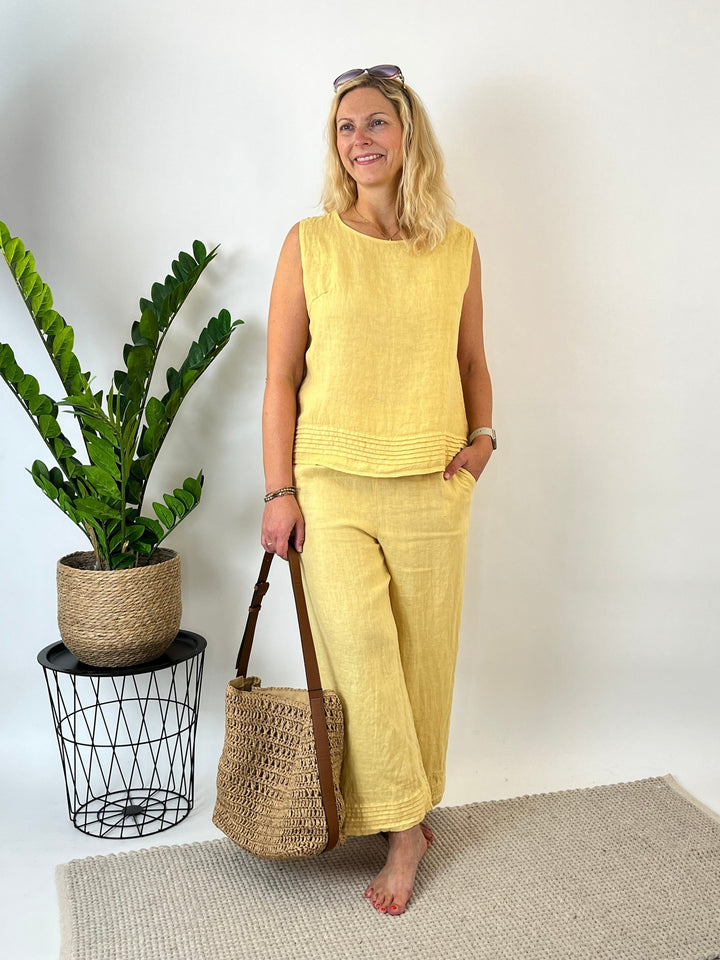 Leinentop mit Zierfalten, gelb von Bella Vita - Mode &amp; Lifestyle