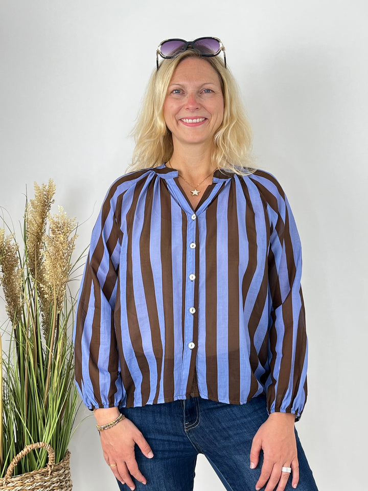 Baumwollbluse Bella Stripes, blau-braun