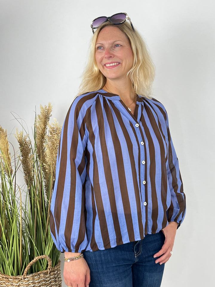 Baumwollbluse Bella Stripes, blau-braun