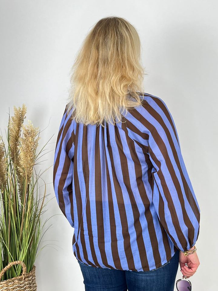 Baumwollbluse Bella Stripes, blau-braun