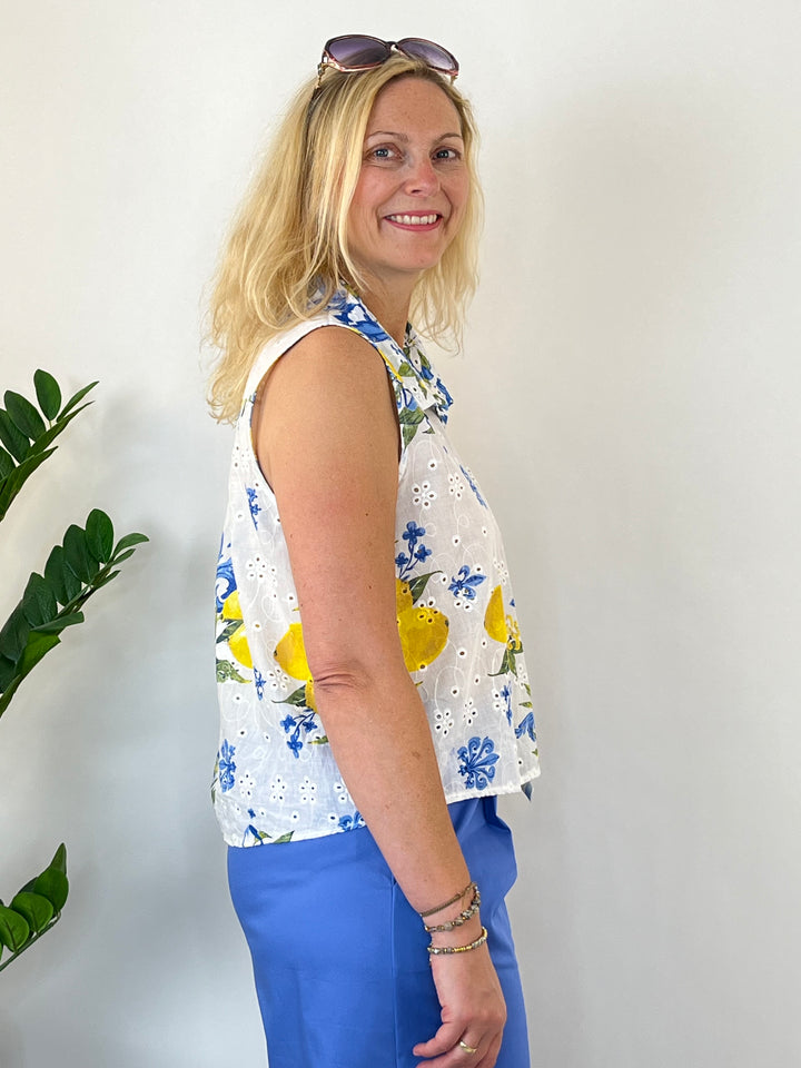 Baumwollbluse Dolce Limone, weiß-blau-gelb von Bella Vita - Mode &amp; Lifestyle