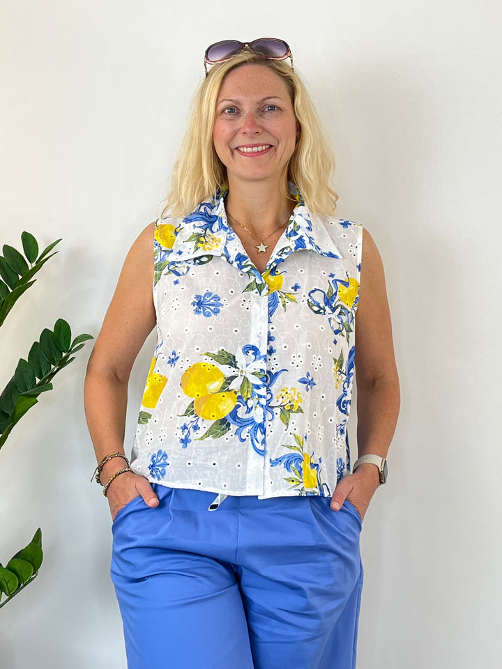 Baumwollbluse Dolce Limone, weiß-blau-gelb von Bella Vita - Mode &amp; Lifestyle