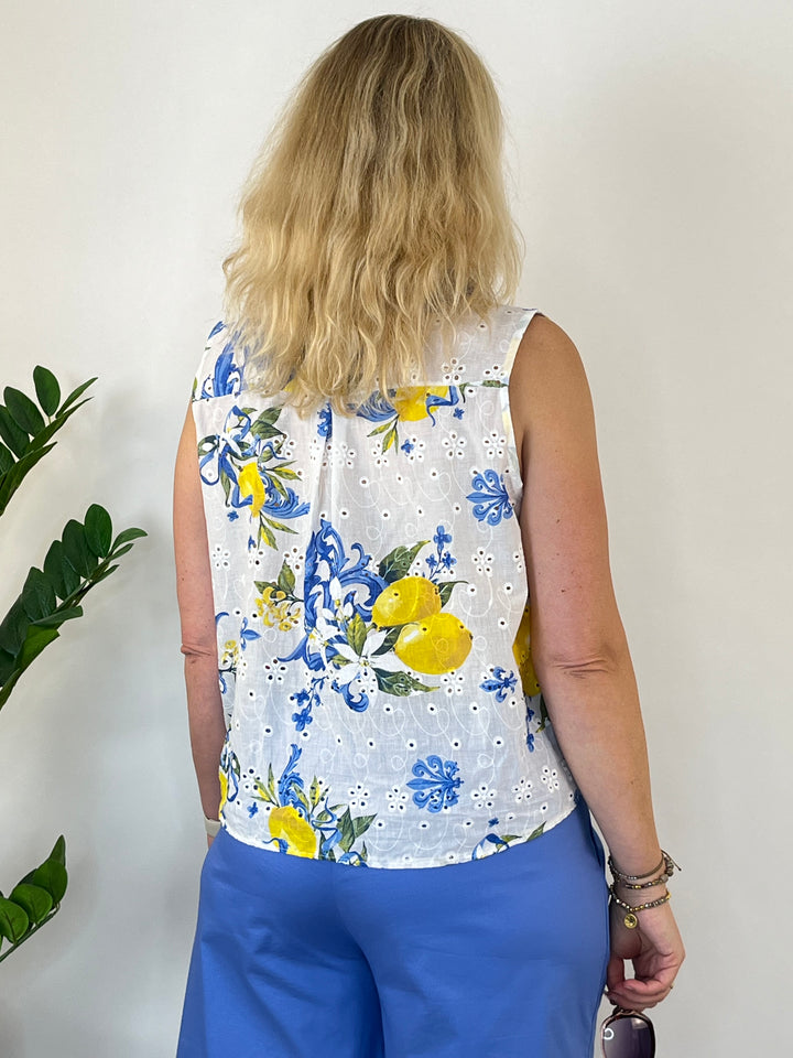 Baumwollbluse Dolce Limone, weiß-blau-gelb von Bella Vita - Mode &amp; Lifestyle