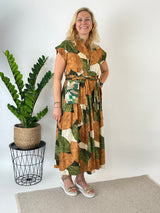 Baumwollkleid Summer Bloom, khaki-cognac von Bella Vita - Mode & Lifestyle