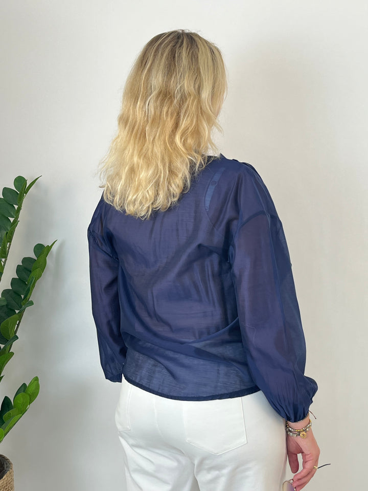 Bluse mit Rüschen, marine