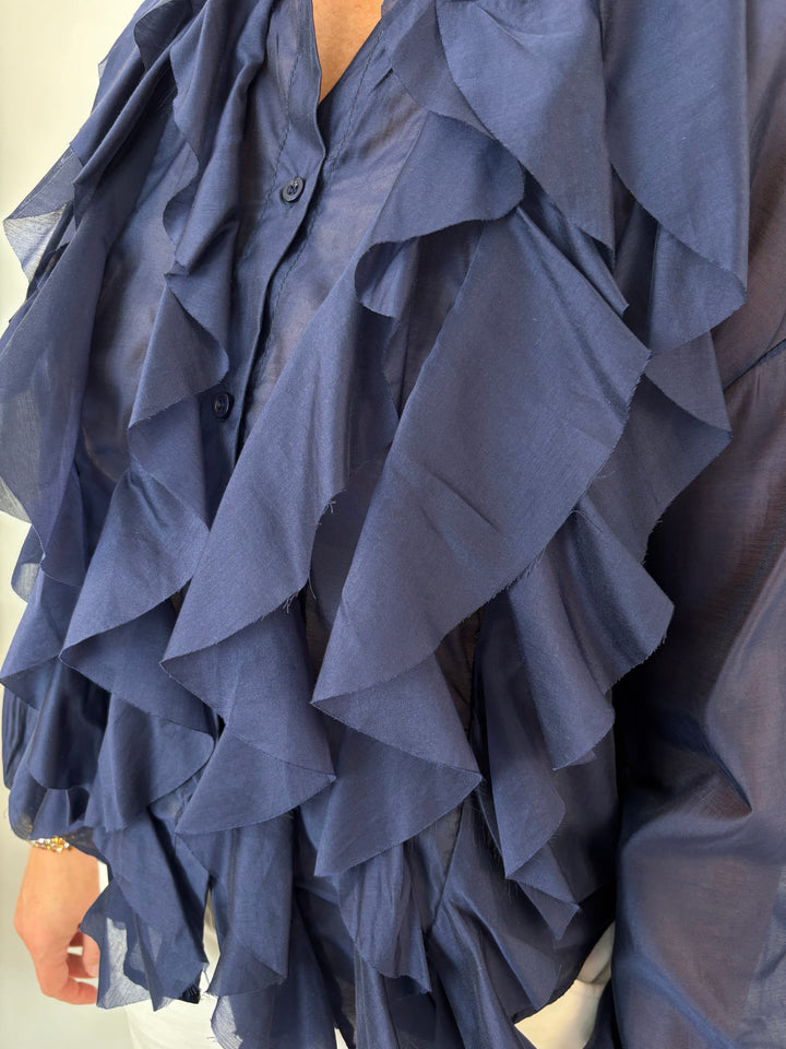 Bluse mit Rüschen, marine