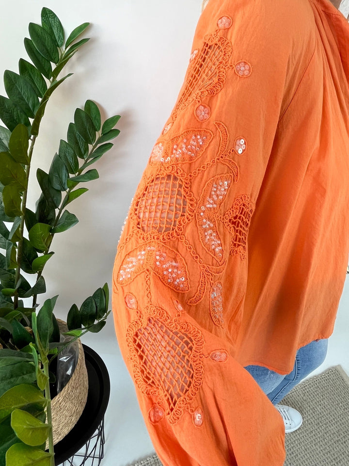 Bluse mit Stickerei, orange von Bella Vita - Mode &amp; Lifestyle