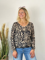 Cashmere Touch Shirt im Tierprint mit femininem V-Ausschnitt
