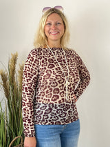 Bordeaux Leopardenprint Shirt mit U-Boot-Ausschnitt und langen Ärmeln