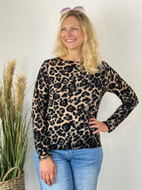 Cashmere Touch Shirt Leo mit Leopardenprint, marine