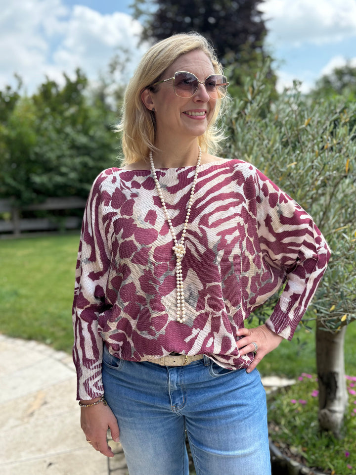 Fledermauspullover Animalprint, bordeaux von Bella Vita - Mode &amp; Lifestyle