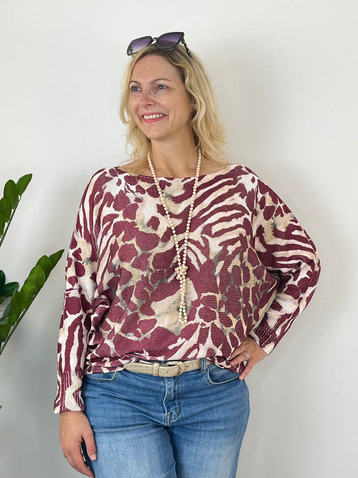 Fledermauspullover Animalprint, bordeaux von Bella Vita - Mode &amp; Lifestyle