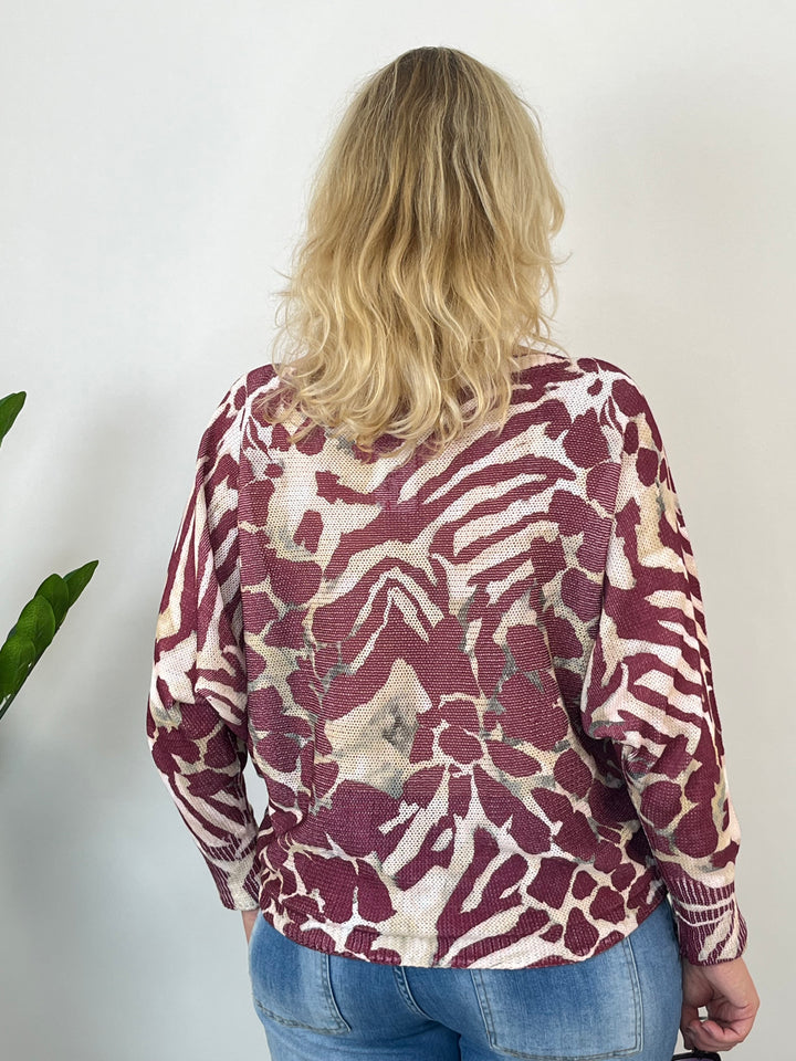 Fledermauspullover Animalprint, bordeaux von Bella Vita - Mode &amp; Lifestyle