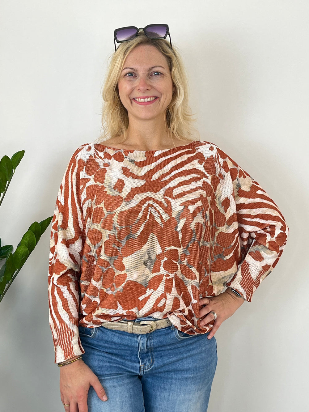 Fledermauspullover Animalprint, rostrot von Bella Vita - Mode & Lifestyle