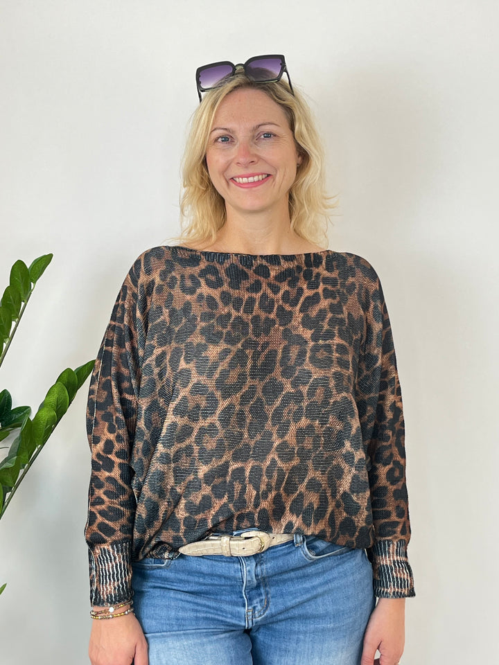 Fledermauspullover Leoprint, cognac-schwarz von Bella Vita - Mode &amp; Lifestyle