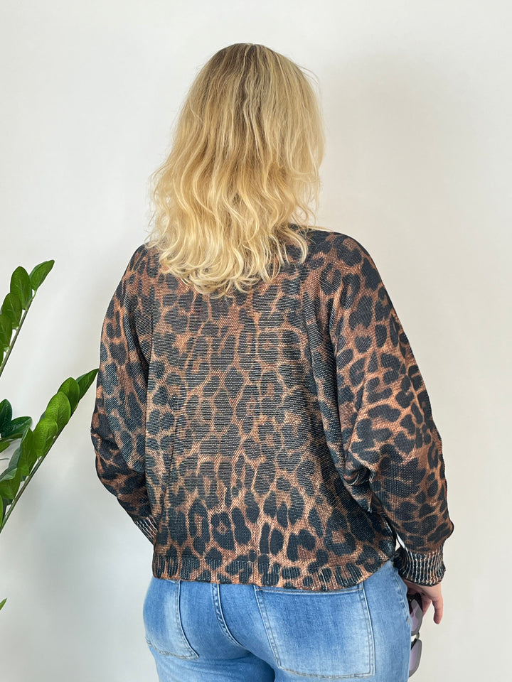 Fledermauspullover Leoprint, cognac-schwarz von Bella Vita - Mode &amp; Lifestyle