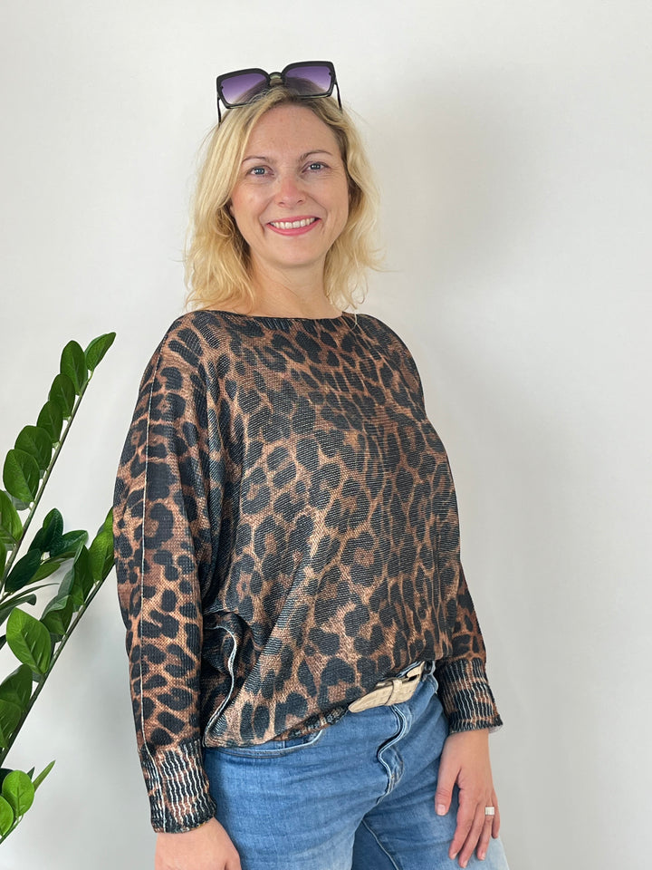 Fledermauspullover Leoprint, cognac-schwarz von Bella Vita - Mode &amp; Lifestyle