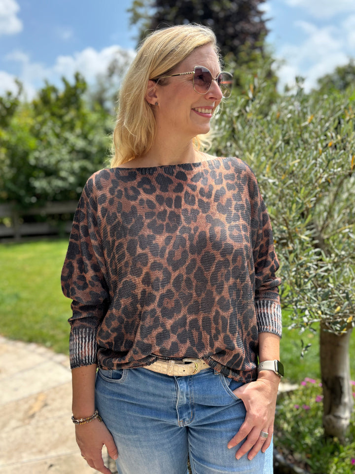 Fledermauspullover Leoprint, cognac-schwarz von Bella Vita - Mode &amp; Lifestyle