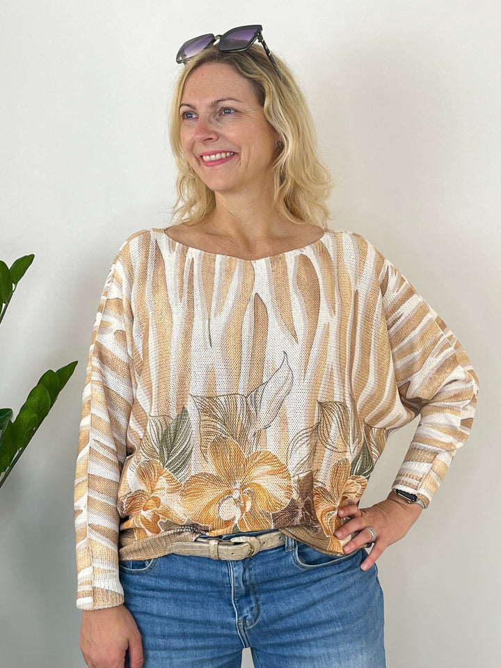 Fledermauspullover Zebra-Floral, beige von Bella Vita - Mode &amp; Lifestyle