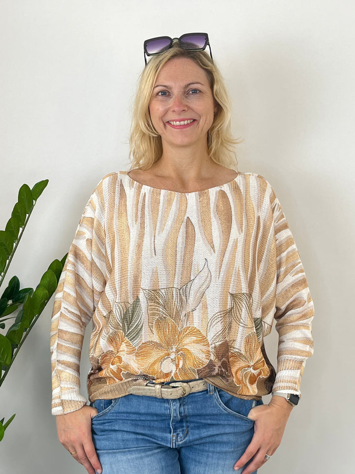 Fledermauspullover Zebra-Floral, beige von Bella Vita - Mode &amp; Lifestyle