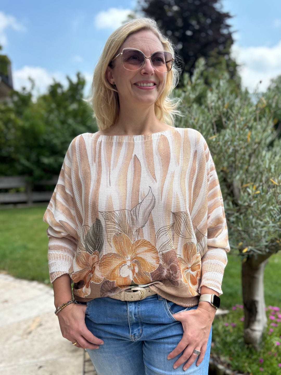 Fledermauspullover Zebra-Floral, beige von Bella Vita - Mode &amp; Lifestyle