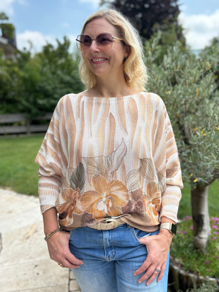 Fledermauspullover Zebra-Floral, beige von Bella Vita - Mode &amp; Lifestyle