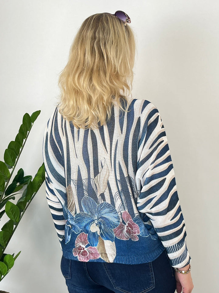 Fledermauspullover Zebra-Floral, marine von Bella Vita - Mode &amp; Lifestyle