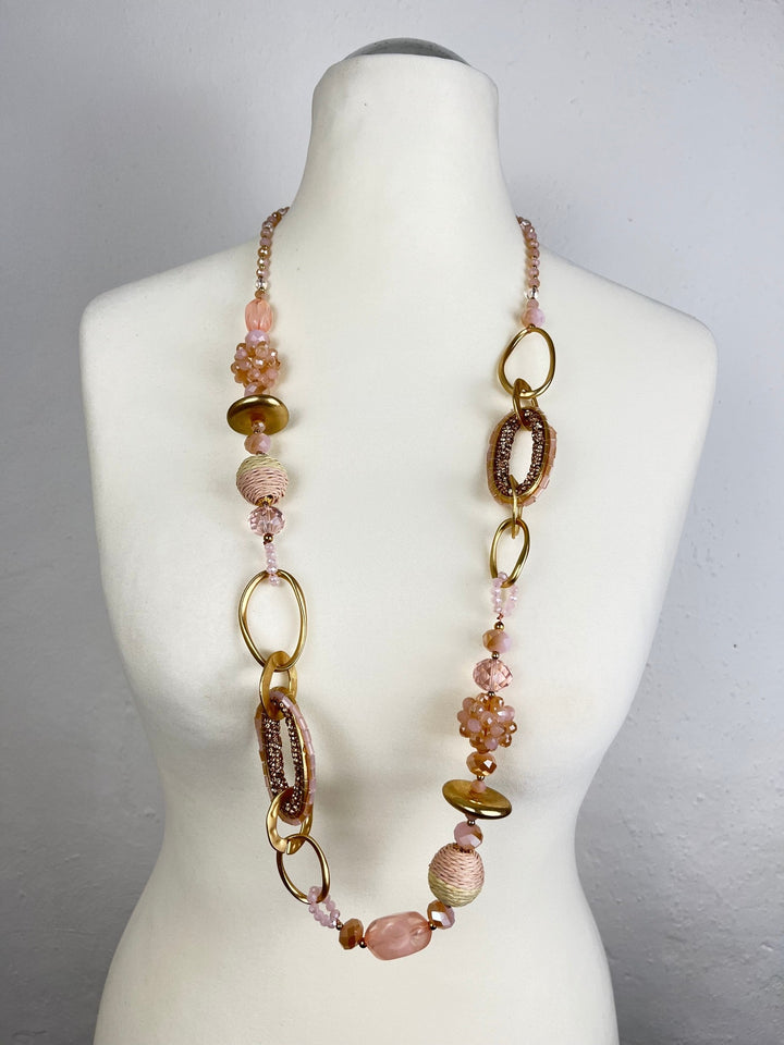 Halskette mit Ziersteinen und Metallelementen, rosa-goldfarben von Bella Vita - Mode &amp; Lifestyle