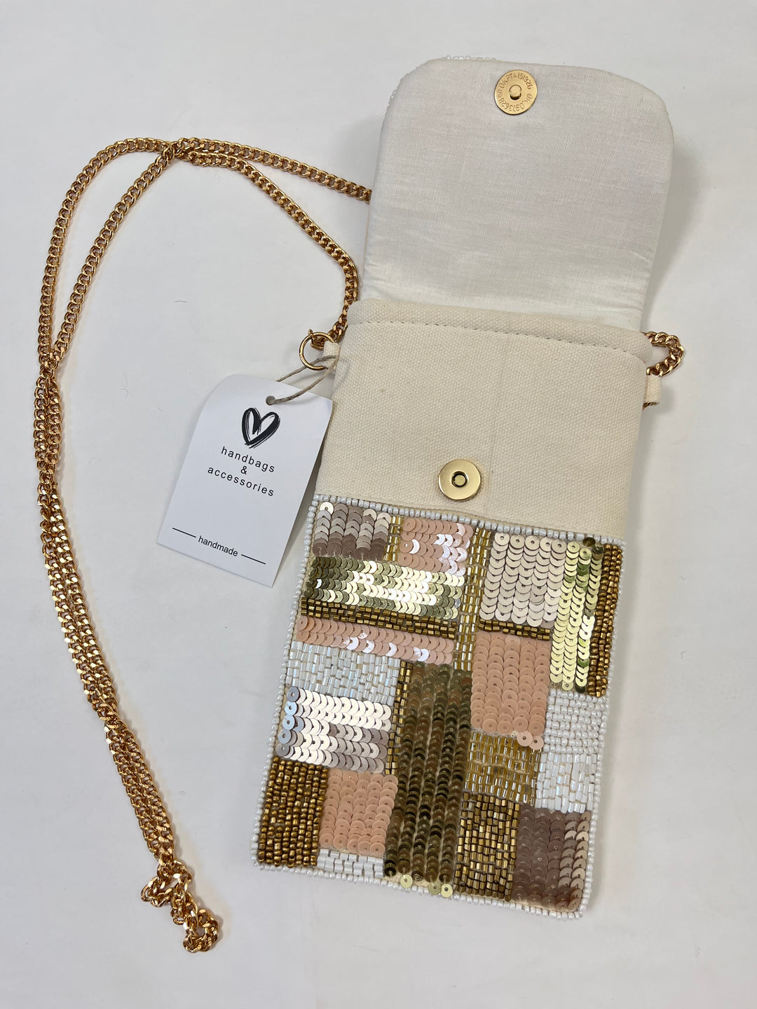 Handytasche mit Perlen und Pailletten, beige-gold von Bella Vita - Mode &amp; Lifestyle