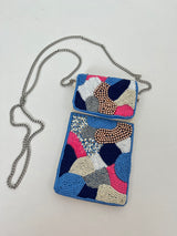 Handytasche mit Perlen und Pailletten, blau-pink von Bella Vita - Mode & Lifestyle