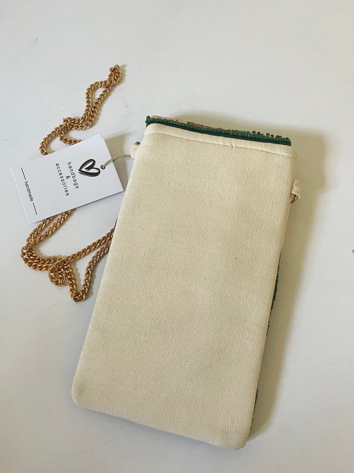 Handytasche mit Perlen und Pailletten, khaki-gold von Bella Vita - Mode &amp; Lifestyle
