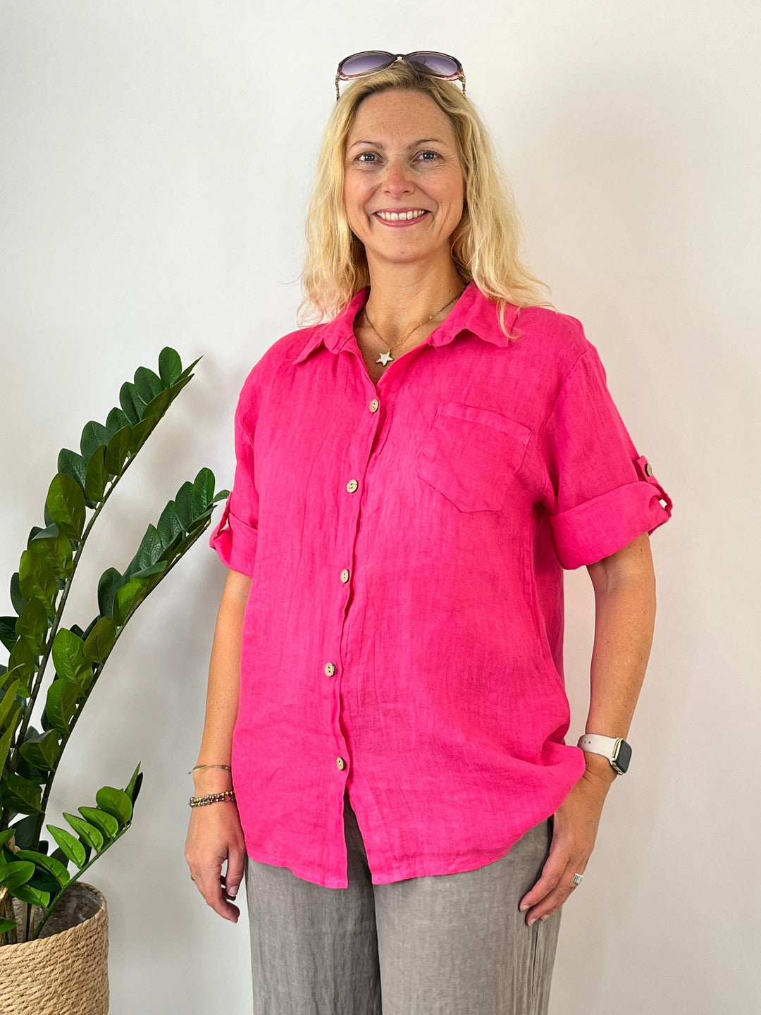 Hemdbluse aus Leinen, pink von Bella Vita - Mode &amp; Lifestyle