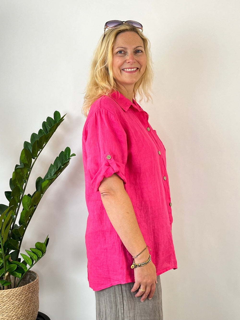 Hemdbluse aus Leinen, pink von Bella Vita - Mode & Lifestyle
