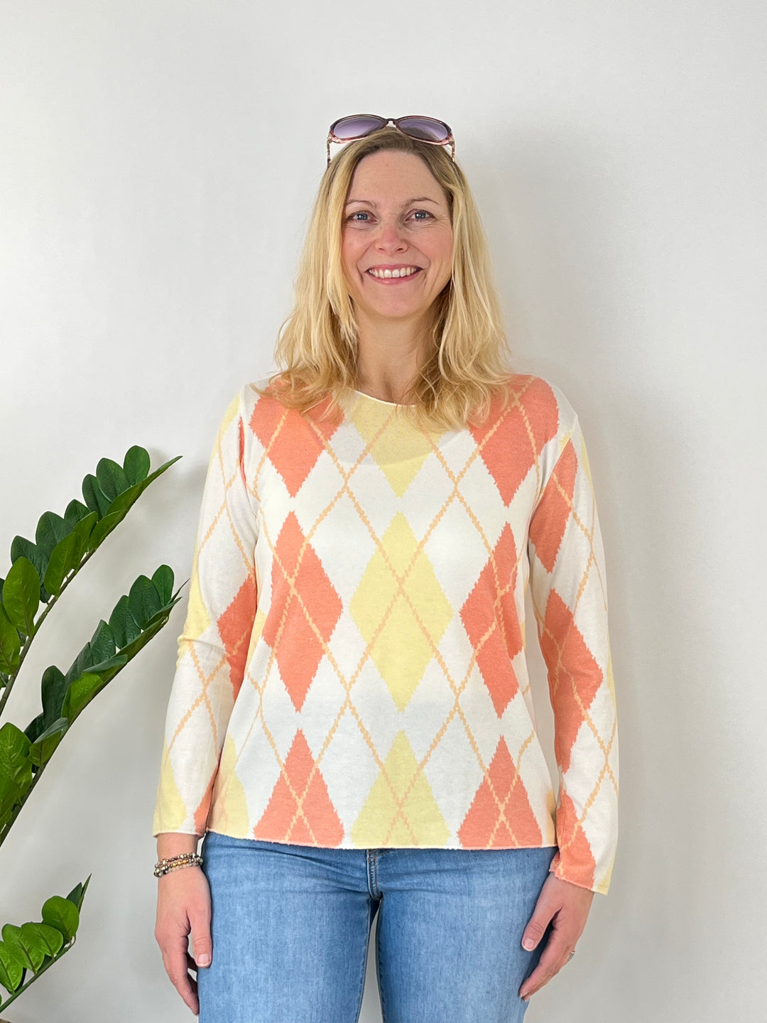 Pullover mit Rautenmuster, gelb von Bella Vita - Mode & Lifestyle