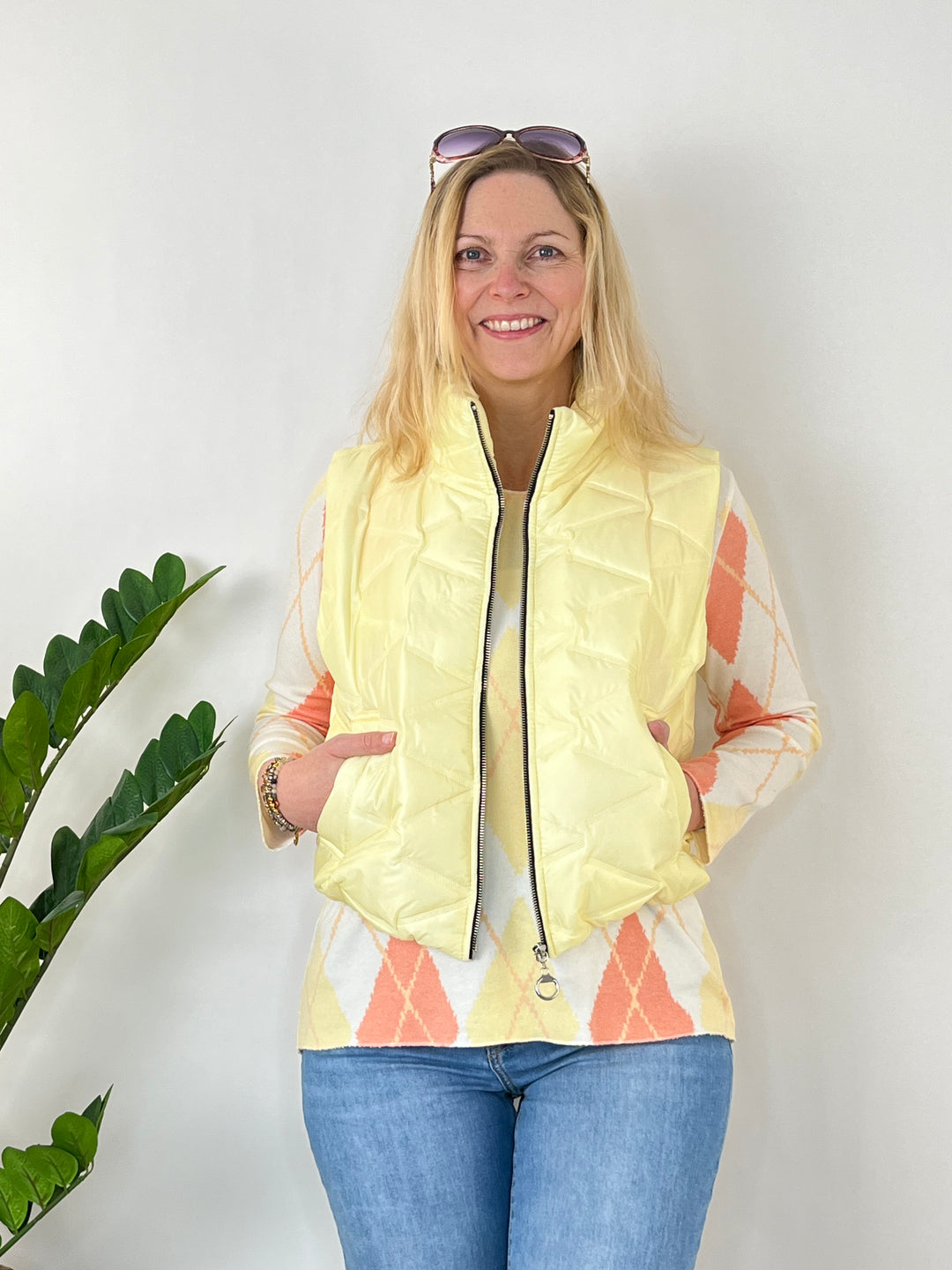 Pullover mit Rautenmuster, gelb von Bella Vita - Mode & Lifestyle