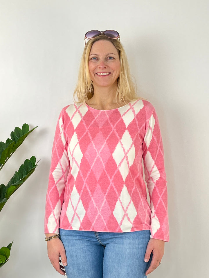 Pullover mit Rautenmuster, pink von Bella Vita - Mode & Lifestyle