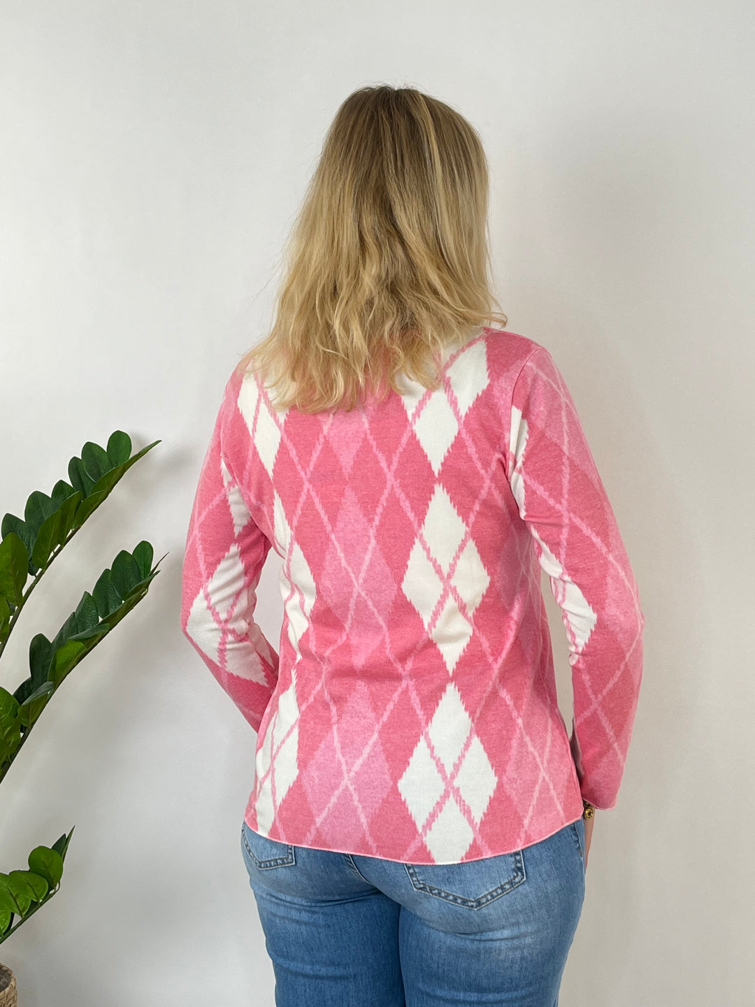 Pullover mit Rautenmuster, pink von Bella Vita - Mode & Lifestyle