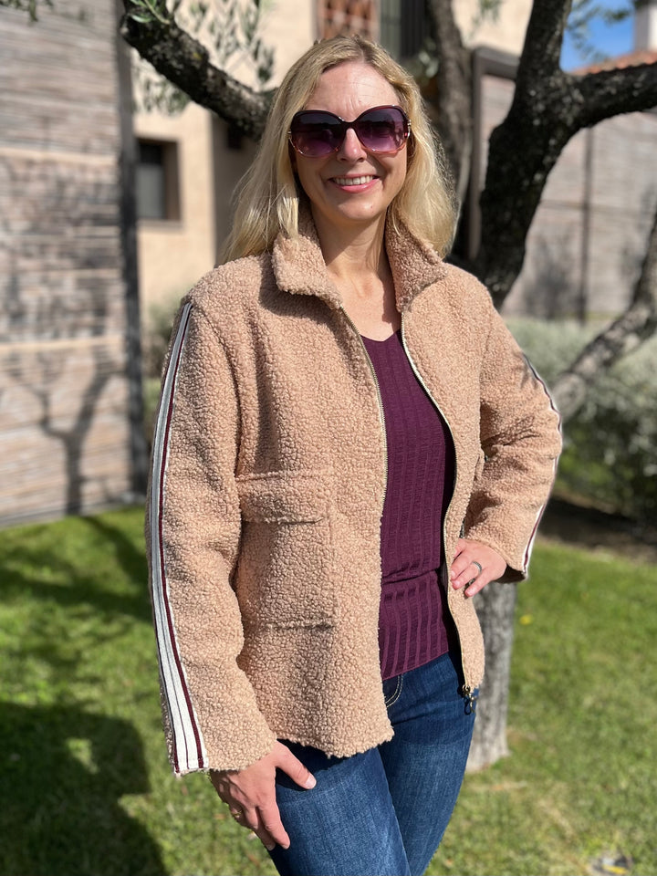 Teddyjacke mit Reißverschluss, beige